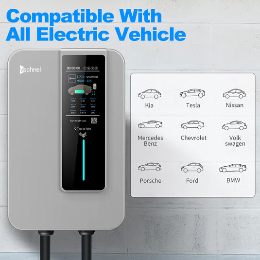 Vschnel EV Charger Level 2 48 amp Indoor/Outdoor Electric Car Charger, NEMA 14-50 EV Charger Plug UL/FCC WiFi Enabled EVSE Level 2 Charger, 27ft Cable - 240V Level 2 EV Charger
