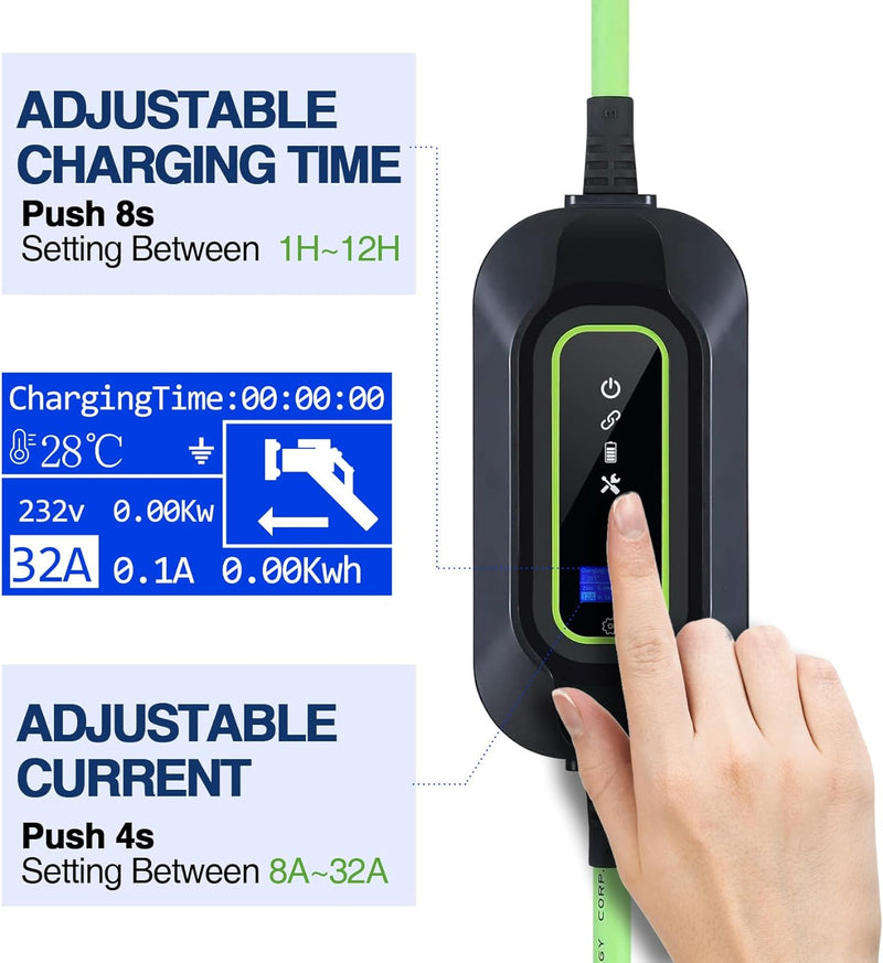Load image into Gallery viewer, Vschnel Level 2 EV Charger 110-220V 8-32Amp Adjustable, 7.4kW Portable Electric Vehicle Charger Cable Indoor/Outdoor, NEMA 14-50 EVSE Personal EV Charger, Time Delay Function