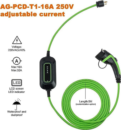 Vschnel Level 1-2 EV Charger,16A 110-240V 17ft Portable Electric Vehicle Charger,NEMA 6-20 Plug for J1772 Electric Cars