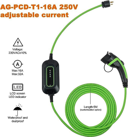 Vschnel Level 1-2 EV Charger,16A 110-240V 17ft Portable Electric Vehicle Charger,NEMA 6-20 Plug for J1772 Electric Cars