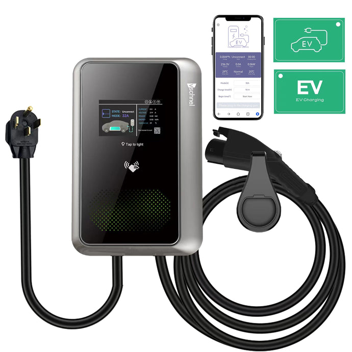 Vschnel Level 2 EV Charger Station 8-48Amp Adjustable Current MAX 11.5KW WiFi Connector NEMA 14-50 Personal EV Charging Stations 27ft Cable UL/FCC 240V Wallbox for J1772